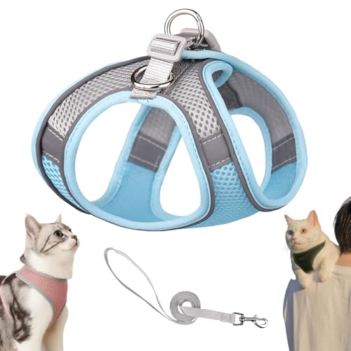 Serenosole Stimulicat Katzengeschirr, Katzengeschirr Mit Leine Ausbruchsicher, Atmungsaktive Bequemes, Mit Reflektierenden Streifen, Geeignet FüR Katzen (Blau-Grau,M) von Snrtevu
