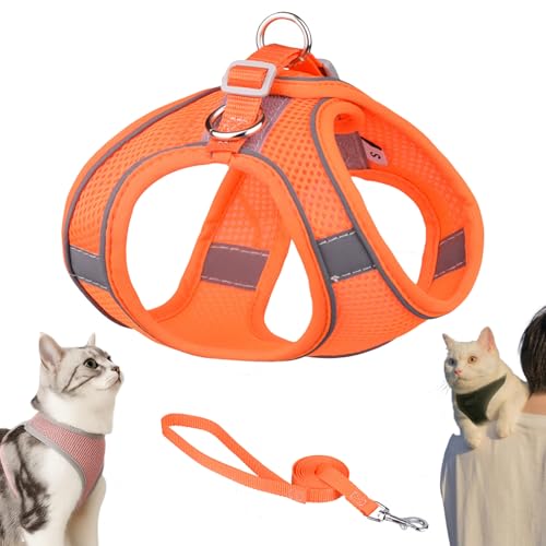 Serenosole Stimulicat Katzengeschirr, Katzengeschirr Mit Leine Ausbruchsicher, Atmungsaktive Bequemes, Mit Reflektierenden Streifen, Geeignet FüR Katzen (Orange,S) von Snrtevu