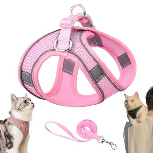 Serenosole Stimulicat Katzengeschirr, Katzengeschirr Mit Leine Ausbruchsicher, Atmungsaktive Bequemes, Mit Reflektierenden Streifen, Geeignet FüR Katzen (Pink,L) von Snrtevu