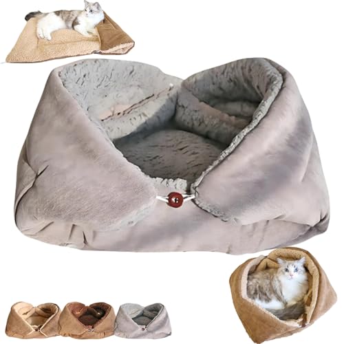 Snrtevu 2-in-1 Kuschelbett und Decke für Katzen, Plüsch Weich Katzenkissen, Faltbar und Waschbar für Katze und Kleine Hunde (Hellgrau, 70 * 50cm) von Snrtevu