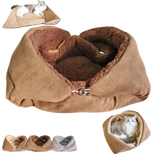Snrtevu 2-in-1 Kuschelbett und Decke für Katzen, Plüsch Weich Katzenkissen, Faltbar und Waschbar für Katze und Kleine Hunde (Kaffee, 70 * 50cm) von Snrtevu
