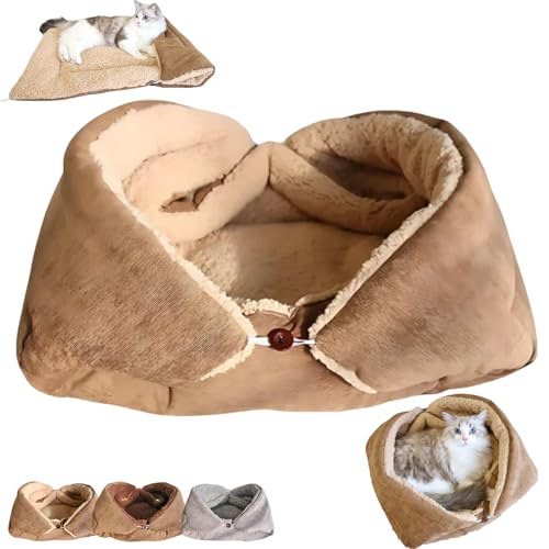 Snrtevu 2-in-1 Kuschelbett und Decke für Katzen, Plüsch Weich Katzenkissen, Faltbar und Waschbar für Katze und Kleine Hunde (warme Aprikose, 80 * 60cm) von Snrtevu