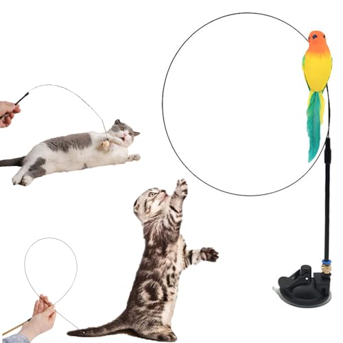 Snrtevu Fell-Wunder Vogelwirbel, Katzenangel Mit Saugnapf, Katzenangel Stabil Mit Federn, Fliegender Vogel Katzenspielzeug, Interaktives Katzenspielzeug Für Kleine Große Katzen (Style-1) von Snrtevu