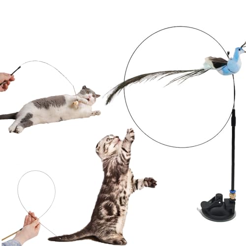 Snrtevu Fell-Wunder Vogelwirbel, Katzenangel Mit Saugnapf, Katzenangel Stabil Mit Federn, Fliegender Vogel Katzenspielzeug, Interaktives Katzenspielzeug Für Kleine Große Katzen (Style-2) von Snrtevu