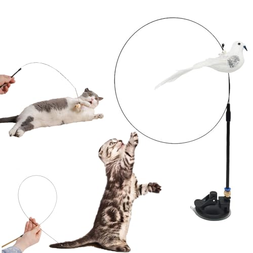 Snrtevu Fell-Wunder Vogelwirbel, Katzenangel Mit Saugnapf, Katzenangel Stabil Mit Federn, Fliegender Vogel Katzenspielzeug, Interaktives Katzenspielzeug Für Kleine Große Katzen (Style-3) von Snrtevu