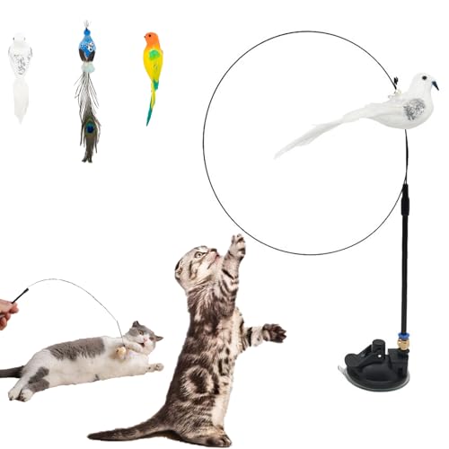 Snrtevu Fell-Wunder Vogelwirbel, Katzenangel Mit Saugnapf, Katzenangel Stabil Mit Federn, Fliegender Vogel Katzenspielzeug, Interaktives Katzenspielzeug Für Kleine Große Katzen (Style-4) von Snrtevu