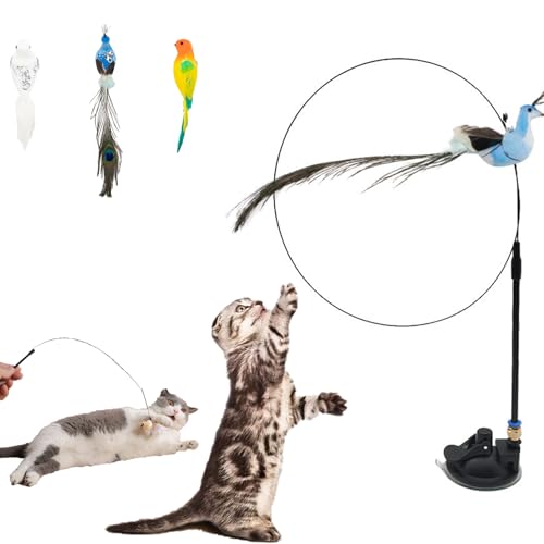 Snrtevu Fell-Wunder Vogelwirbel, Katzenangel Mit Saugnapf, Katzenangel Stabil Mit Federn, Fliegender Vogel Katzenspielzeug, Interaktives Katzenspielzeug Für Kleine Große Katzen (Style-5) von Snrtevu