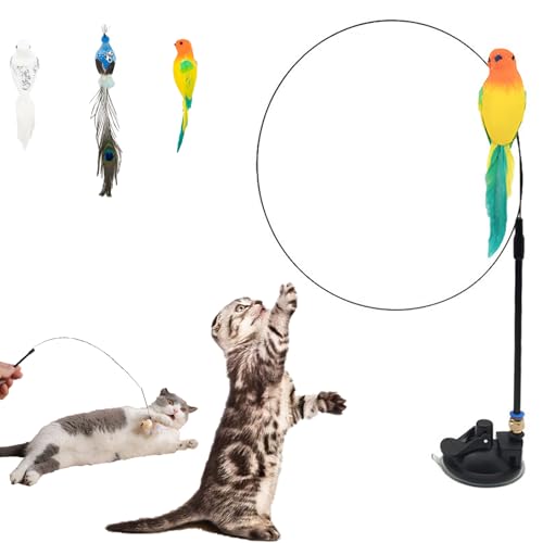 Snrtevu Fell-Wunder Vogelwirbel, Katzenangel Mit Saugnapf, Katzenangel Stabil Mit Federn, Fliegender Vogel Katzenspielzeug, Interaktives Katzenspielzeug Für Kleine Große Katzen (Style-6) von Snrtevu