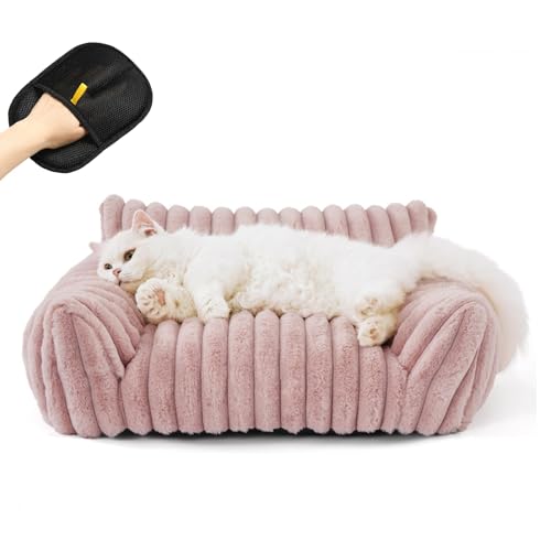 Snrtevu Haustiersofa Chaffar, Haustiersofa-Chaffar-Moderner-Stil-Cord-Design-Orthopadische-Matratze, Katzenbett Groß für GroßE, Mittlere und Kleine Hunde und Katzen (Rosa, S) von Snrtevu