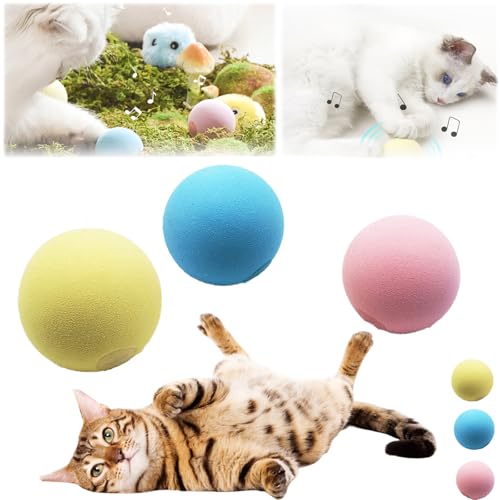 Snrtevu Intelligentes Interaktives Katzenball Spielzeug, Katzenball Interaktive Katzenspielzeug Mit Zwitschern, Kätzchenspielzeug Plüsch Balle, Plüschbälle Für Katzen, Jagd (Style-1,3PCS) von Snrtevu