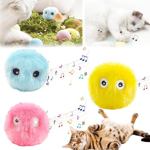 Snrtevu Intelligentes Interaktives Katzenball Spielzeug, Katzenball Interaktive Katzenspielzeug Mit Zwitschern, Kätzchenspielzeug Plüsch Balle, Plüschbälle Für Katzen, Jagd (Style-2,3PCS) von Snrtevu