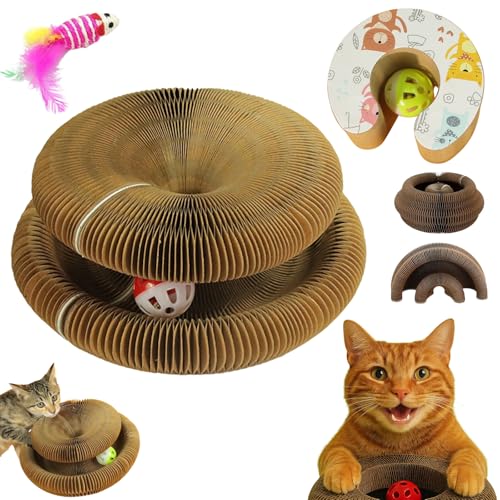 Snrtevu Katzenkurlz Pro - Interaktives Katzenspielzeug, Katzenwirbel Katzenliebling, Faltbar Langlebig Fangbox Katzen, Kratzspielzeug FüR Katzen Mit Glockenball (A Weißer Katzenkopf) von Snrtevu