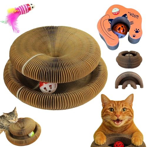 Snrtevu Katzenkurlz Pro - Interaktives Katzenspielzeug, Katzenwirbel Katzenliebling, Faltbar Langlebig Fangbox Katzen, Kratzspielzeug FüR Katzen Mit Glockenball (B Blumenmuster) von Snrtevu
