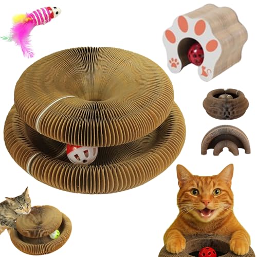 Snrtevu Katzenkurlz Pro - Interaktives Katzenspielzeug, Katzenwirbel Katzenliebling, Faltbar Langlebig Fangbox Katzen, Kratzspielzeug FüR Katzen Mit Glockenball (D Katzenpfotenmuster) von Snrtevu
