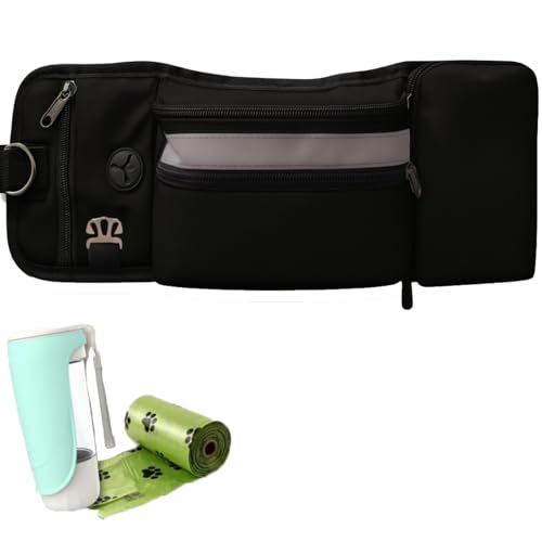 Snrtevu Multifunktions-Gassitasche, Hunde Bauchtasche Zum Tragen Mit Flaschenhalter Kotbeutelspender Und Verstellbarem Gurt, Gassitasche Entspannt Gassi Gehen, Leicht Reinigende (Black) von Snrtevu