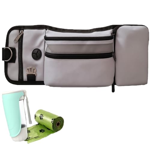 Snrtevu Multifunktions-Gassitasche, Hunde Bauchtasche Zum Tragen Mit Flaschenhalter Kotbeutelspender Und Verstellbarem Gurt, Gassitasche Entspannt Gassi Gehen, Leicht Reinigende (Grey) von Snrtevu
