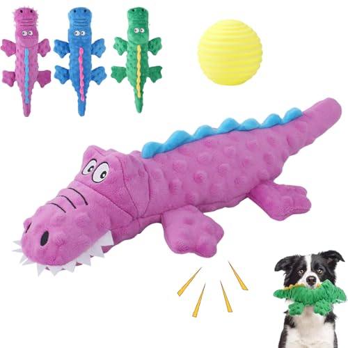Snrtevu Neues Quietschendes Plüschspielzeug Für Kauer, Unzerstörbares Hundespielzeug Krokodil, Spielzeug Für Hunde Krokodil, Unzerstörbares Krokodil, Hundespielzeug Unzerstörbar (1PC-Purple) von Snrtevu