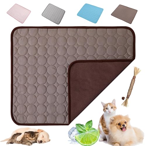 Snrtevu Pfotenfrost Matte, KüHlmatte für Hunde, Atmungsaktiv Waschbar SelbstküHlende Hundematte, Hundekissen für Zuhause, Auto, Garten Oder Unterwegs (Braun,M) von Snrtevu