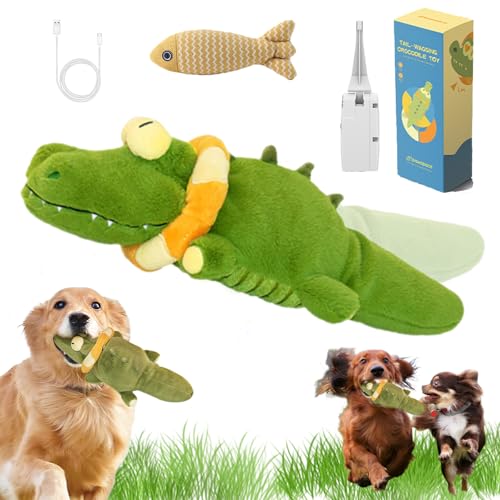 Snrtevu The Mellow Dog - Calming Crocodile, Krokodil Hundespielzeug Quietschend, Interaktives Hundespielzeug Mit Automatischer Schwanzwedelfunktion FüR Hunde Und Katzen (A Krokodil) von Snrtevu