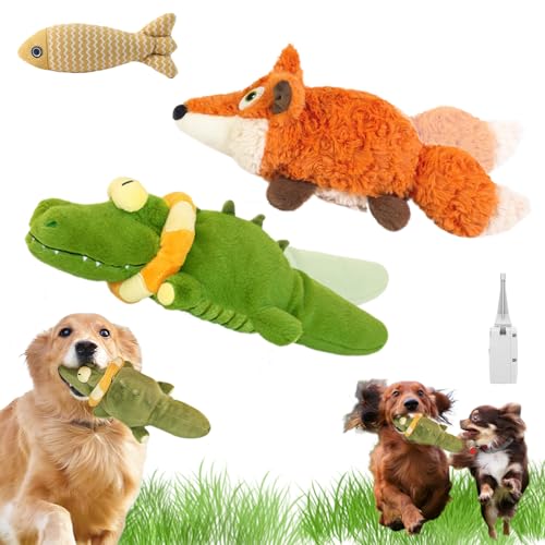 Snrtevu The Mellow Dog - Calming Crocodile, Krokodil Hundespielzeug Quietschend, Interaktives Hundespielzeug Mit Automatischer Schwanzwedelfunktion FüR Hunde Und Katzen (A Krokodil+Fuchs) von Snrtevu