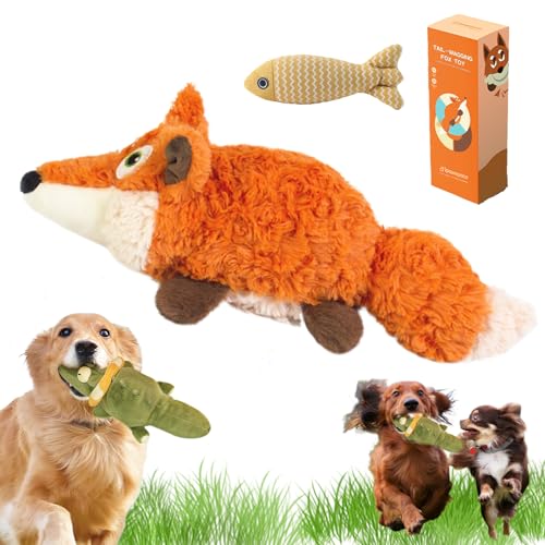 Snrtevu The Mellow Dog - Calming Crocodile, Krokodil Hundespielzeug Quietschend, Interaktives Hundespielzeug Mit Automatischer Schwanzwedelfunktion FüR Hunde Und Katzen (B Fuchs) von Snrtevu