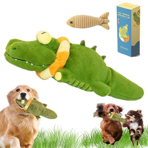 Snrtevu The Mellow Dog - Calming Crocodile, Krokodil Hundespielzeug Quietschend, Interaktives Hundespielzeug Mit Automatischer Schwanzwedelfunktion FüR Hunde Und Katzen (B Krokodil) von Snrtevu
