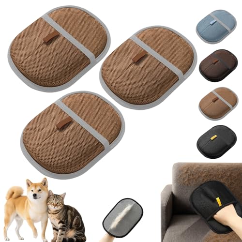 Snrtevu Tierhaarentferner Handschuh, 2025 Neu Pet Hair Remover Glove, Wiederverwendbare Antistatische Haarentfernungshandschuh FüR Haustiere, FüR Verwendet Reinigung Haarentfernung (Hellbraun,3PCS) von Snrtevu