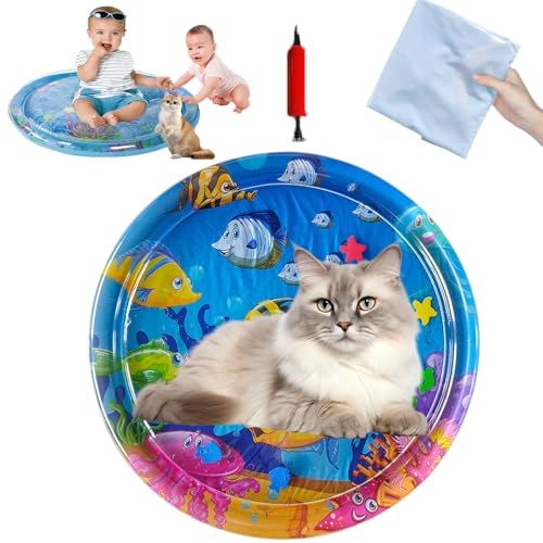 Snrtevu Wassermatte Katzen Kratzfest, Katzen Spiel&Kühl Wassermatte Rund, Verdickte Wassermatte Für Katzen Und Hunde, Feel Cool Komfort Für Haustier (Stil-4) von Snrtevu