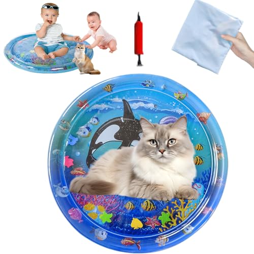 Snrtevu Wassermatte Katzen Kratzfest, Katzen Spiel&Kühl Wassermatte Rund, Verdickte Wassermatte Für Katzen Und Hunde, Feel Cool Komfort Für Haustier (Stil-6) von Snrtevu