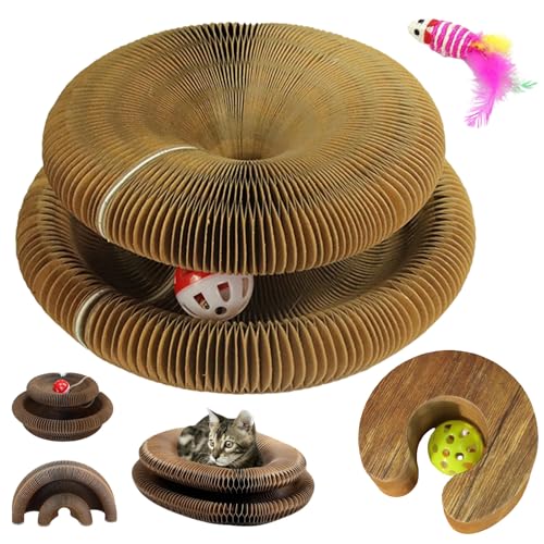 Twisyt Paws Cat Toy, Kratzkokon FüR Katzen, Katzenwirbel, Tragbare Pet Cat Scratch Board, Kratzspielzeug FüR Katzen Mit Glockenball (C Holzmaserung) von Snrtevu