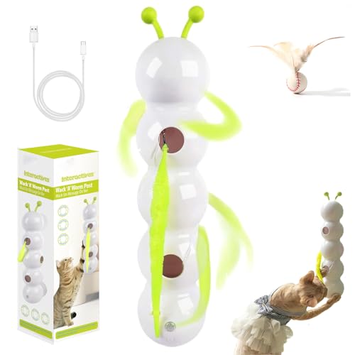 Wuselwurm Katze, Smart Motion Katzenspielzeug Mit Wurmdesign, Wusel Wurm Katzenspielzeug Mit Federschwanz, Interaktives Wurm-Design Mit Sensor, Wand & Fensterbefestigung Ideal (1pc) von Snrtevu