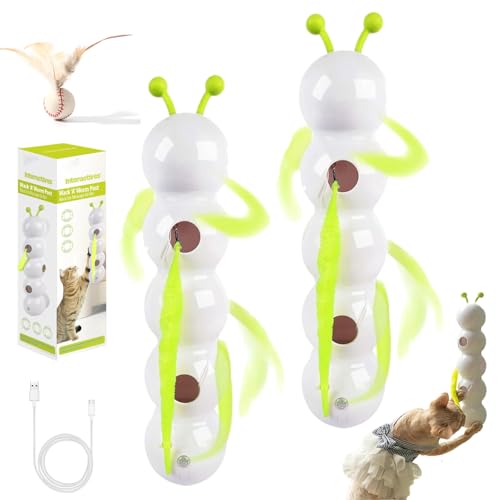 Wuselwurm Katze, Smart Motion Katzenspielzeug Mit Wurmdesign, Wusel Wurm Katzenspielzeug Mit Federschwanz, Interaktives Wurm-Design Mit Sensor, Wand & Fensterbefestigung Ideal (2pcs) von Snrtevu