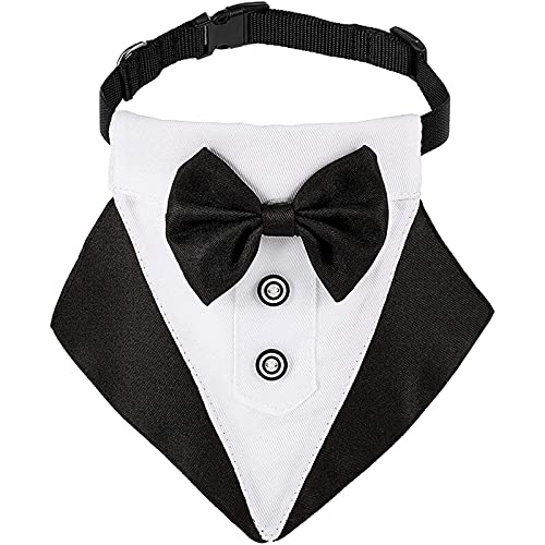 Bequeme Fliege Hundehalsband Verstellbarer, Abnehmbarer Tuxedo Pet Bandana Halstuch leicht zu tragen, Schwarz, L von Snufeve