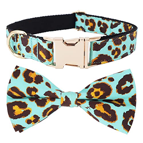 Grüne Leopard-Hundehalsband Fliege mit Metallschnalle Große und kleine Hunde & Katzenhalsband Tierzubehör, Collar Bow, M (30-45cm Länge) von Snufeve