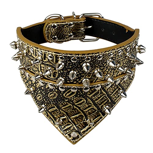 Haustier-Hunde-Bandana Halsbänder Leder ährentragende verzierte Haustier Hundehalsband Schal-Halstuch, Gold-braun, L von Snufeve