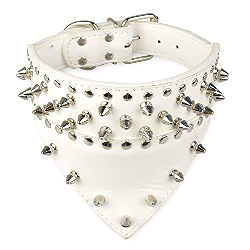 Haustier-Hunde-Bandana Halsbänder Leder ährentragende verzierte Haustier Hundehalsband Schal-Halstuch, Weiß, L von Snufeve