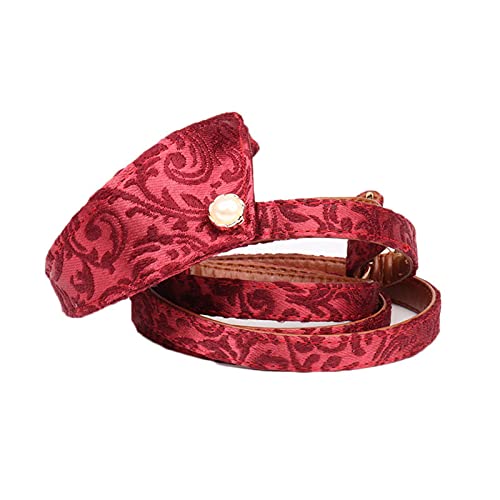 Leder Hundehalsband Bandana Leine Katzen-Haustier-Plaid-Punkt-Schal, Red Print, M Bandana 1.3x42cm von Snufeve