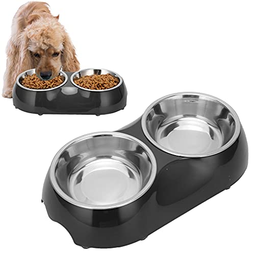 Pet Double Bowls, Pet Supplies Raised Pet Dish Edelstahl mit Schüsselunterstützung zum Füttern von Futter und Wasser für alle kleinen bis mittleren Katzen und Hunde(M, Black) von Snufeve6
