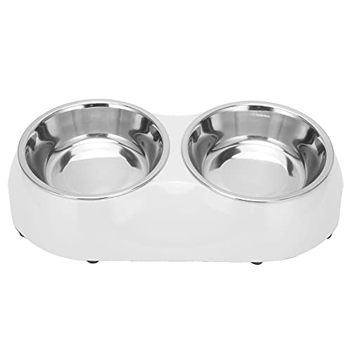 Pet Double Bowls, Pet Supplies Raised Pet Dish Edelstahl mit Schüsselunterstützung zum Füttern von Futter und Wasser für alle kleinen bis mittleren Katzen und Hunde(M, White) von Snufeve6