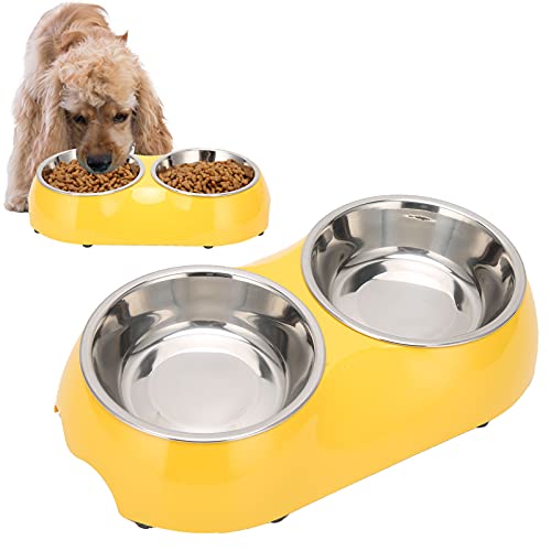 Pet Double Bowls, Pet Supplies Raised Pet Dish Edelstahl mit Schüsselunterstützung zum Füttern von Futter und Wasser für alle kleinen bis mittleren Katzen und Hunde(M, Yellow) von Snufeve6