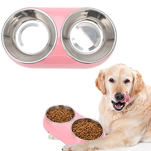 Pet Double Bowls, Pet Supplies Raised Pet Dish Edelstahl mit Schüsselunterstützung zum Füttern von Futter und Wasser für alle kleinen bis mittleren Katzen und Hunde(M, pink) von Snufeve6