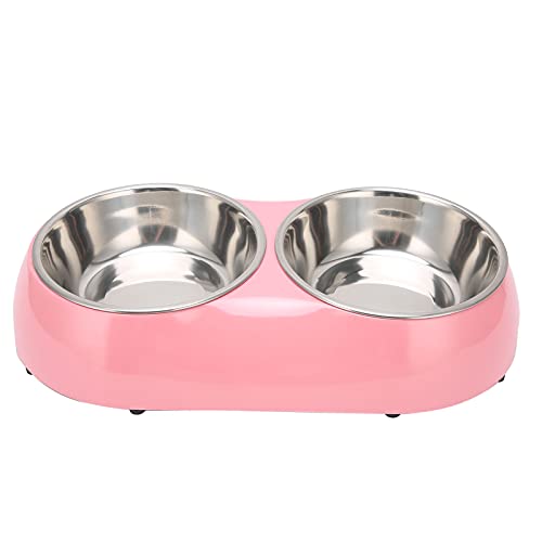 Pet Double Bowls, Pet Supplies Raised Pet Dish Edelstahl mit Schüsselunterstützung zum Füttern von Futter und Wasser für alle kleinen bis mittleren Katzen und Hunde(S, pink) von Snufeve6