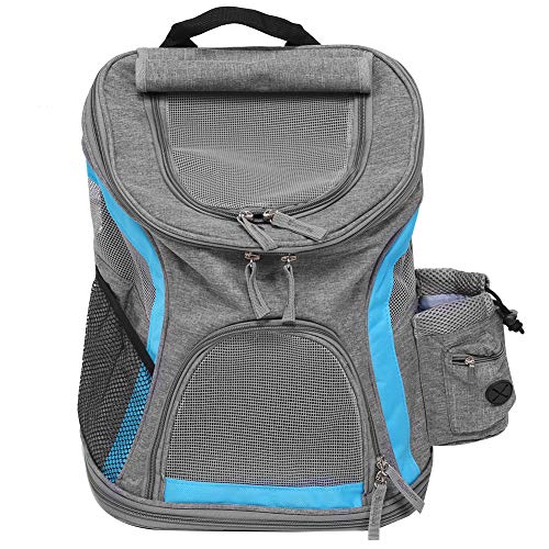 Snufeve6 Haustierrucksack, tragbare Haustier-Reisetasche, tragbare, zusammenklappbare Blaue + graue Katzenhund-atmungsaktive Mehrfachtasche für Reisen im Freien(Blue+Grey) von Snufeve6