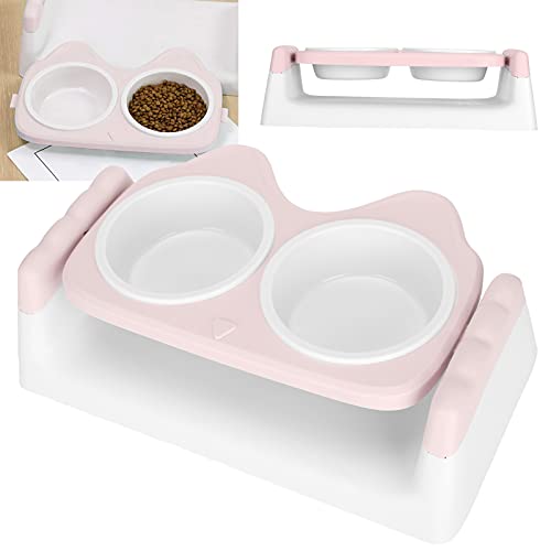 Katzenfutternäpfe, Abnehmbarer Kunststoff-Doppelfütterer für Haustiere Erhöhter, Einstellbarer Winkel für die Nackenpflege(pink) von Snufeve6