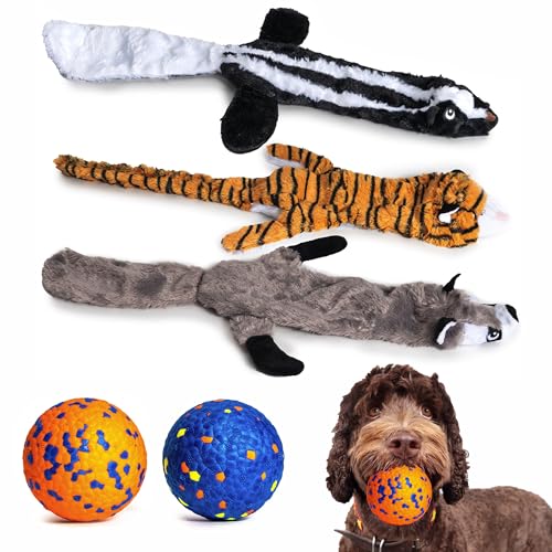 Snug & Squeak Bundle – Quietschendes Hundespielzeug aus Plüsch, kein Stuffen, ein federnder Tennisball, Wasserholbälle, Fellpflegebürste, Enthaarungswerkzeug, reduziert Haarausfall um bis zu 95 % von Snug & Squeak