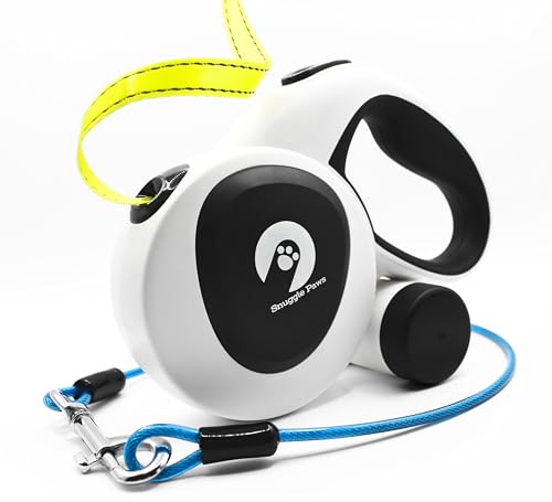 Snuggle Paws Hundeleine 5m Ausziehbar – Alles-in-Einem: Verbesserter LED-Lampe, Kotbeutelspender, Anti-Kau-Stahlseil & Reflektierendem Gurtband | Rollleine für Große Hunde bis 50kg von Snuggle Paws Pattes Heureuses, Coeurs Heureux