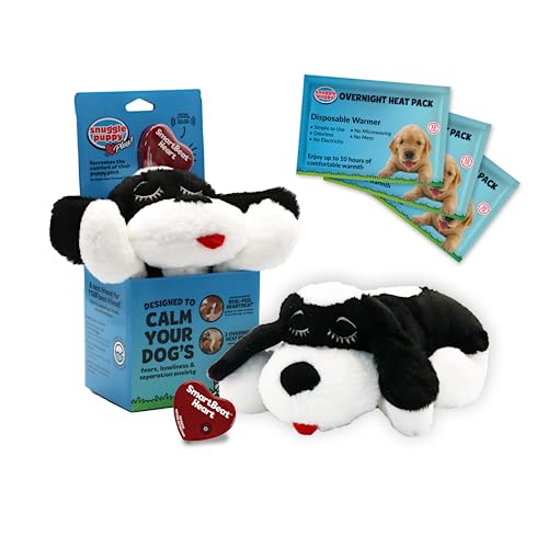 Snuggle Puppy Plus mit 3 Wärmepackungen und Smartbeat Bewegungsaktiviertem RealFeel Herzschlag, Haustier-Angstlinderung und Beruhigungshilfe – Komfort-Spielzeug für Verhaltenstraining, Schwarz und von Snuggle Puppy