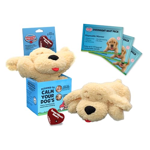 Snuggle Puppy Plus mit 3 Wärmepacks und Smartbeat bewegungsaktiviertem RealFeel-Herzschlag, Linderung von Haustier-Angstzuständen und Beruhigungshilfe – Komfort-Spielzeug für Verhaltenstraining von Snuggle Puppy