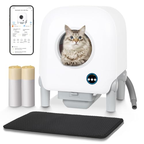SnugglePals XXL selbstreinigende Katzentoilette für mehrere Katzen, App-Steuerung, Gesundheitsüberwachung ohne Schaufeln für 15 Tage. Geruchsaufnahme und leiser Betrieb mit Katzentoilette und Einlagen von SnugglePals