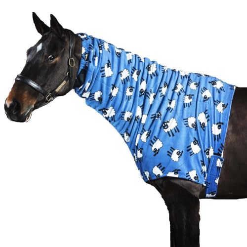 Kuscheliges Fleece Halsteil für Pferde von Snuggy Hoods - Reißverschluss-Version - 5 Farben, 10 Größen (Blaue Schafe, XXXS) von Snuggy Hoods